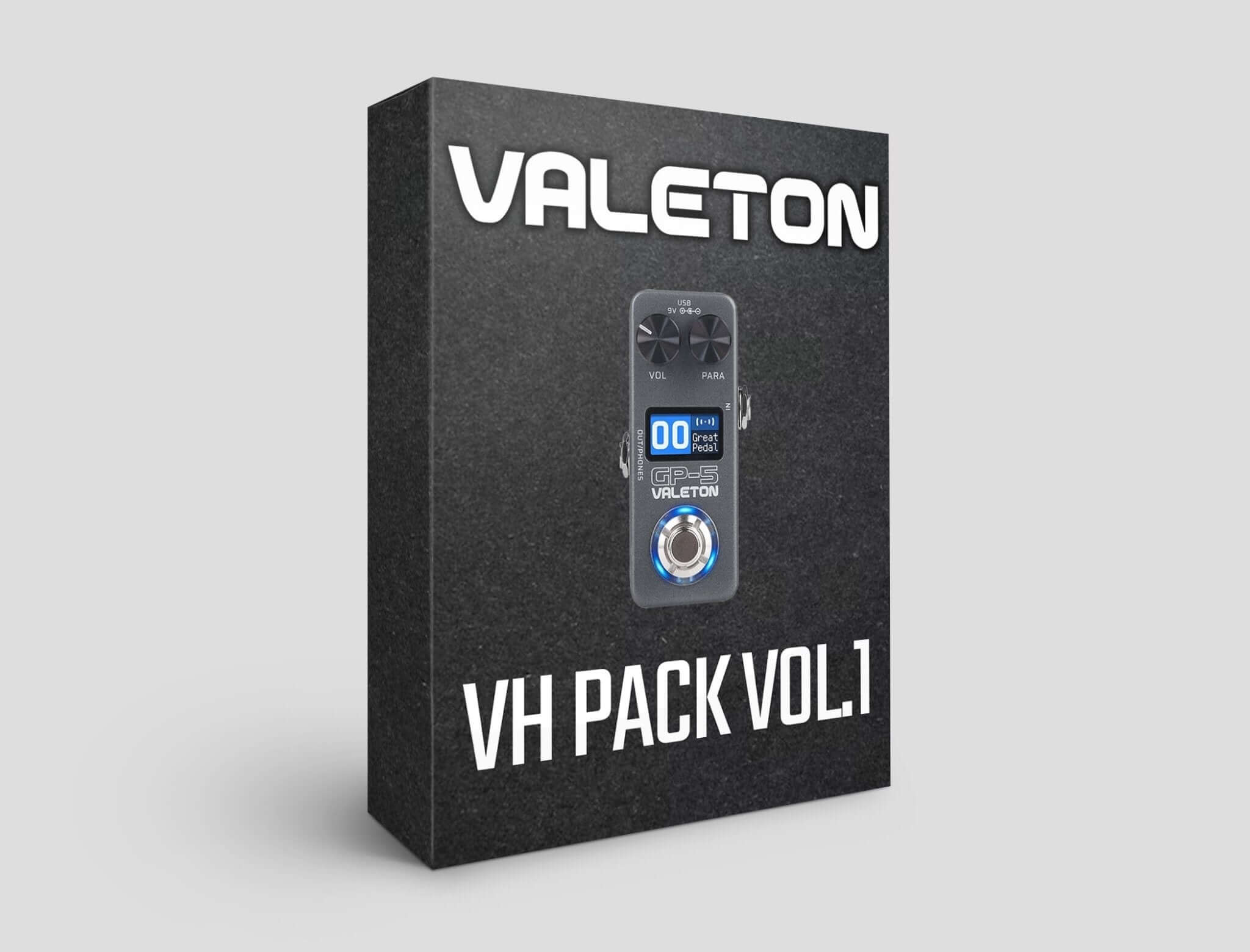 Valeton VH Pack Vol.1 guitar presets box featuring digital effects and custom NAM files.