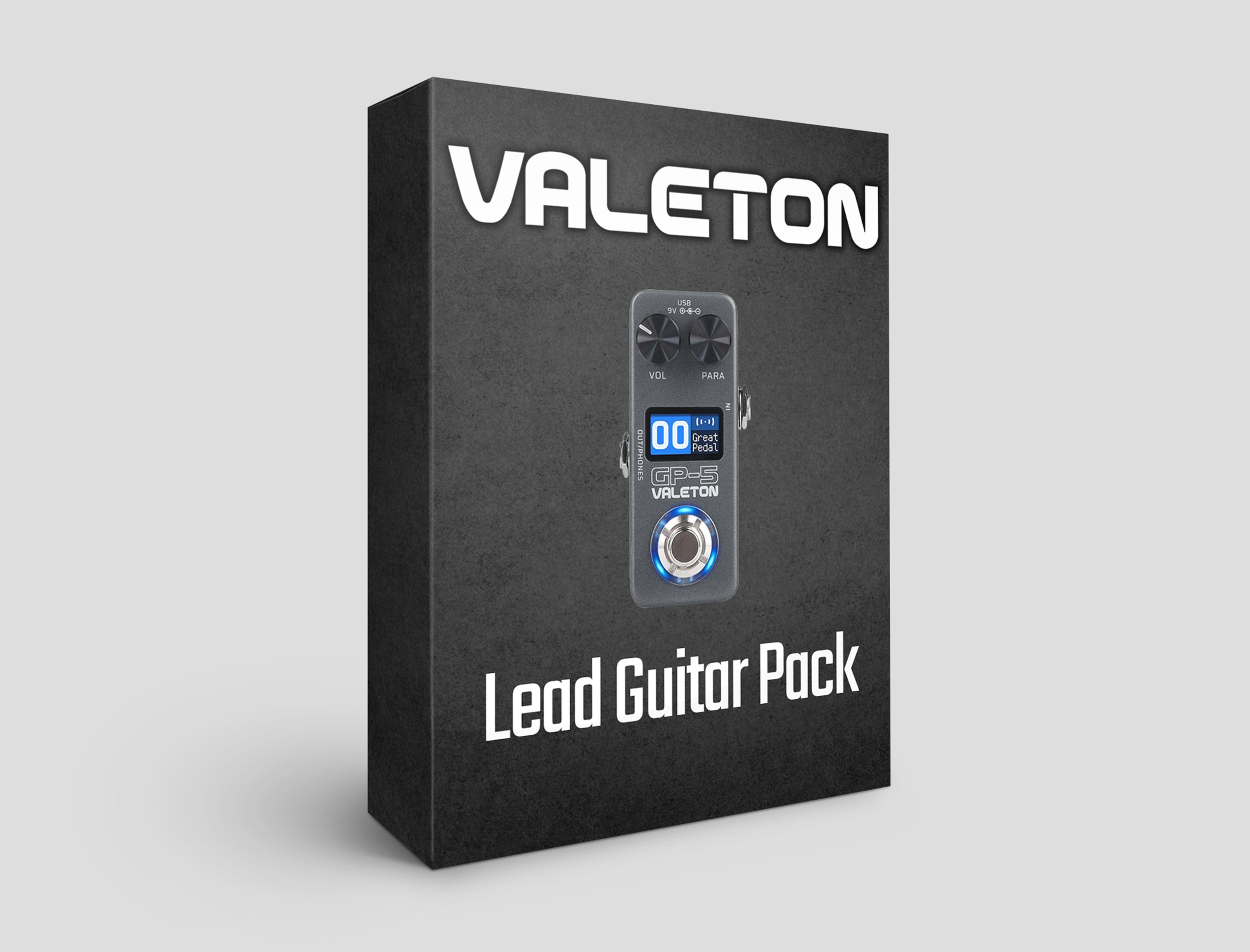 Valeton GP-5 Lead Guitar Pack box featuring presets for legendary guitar tones.